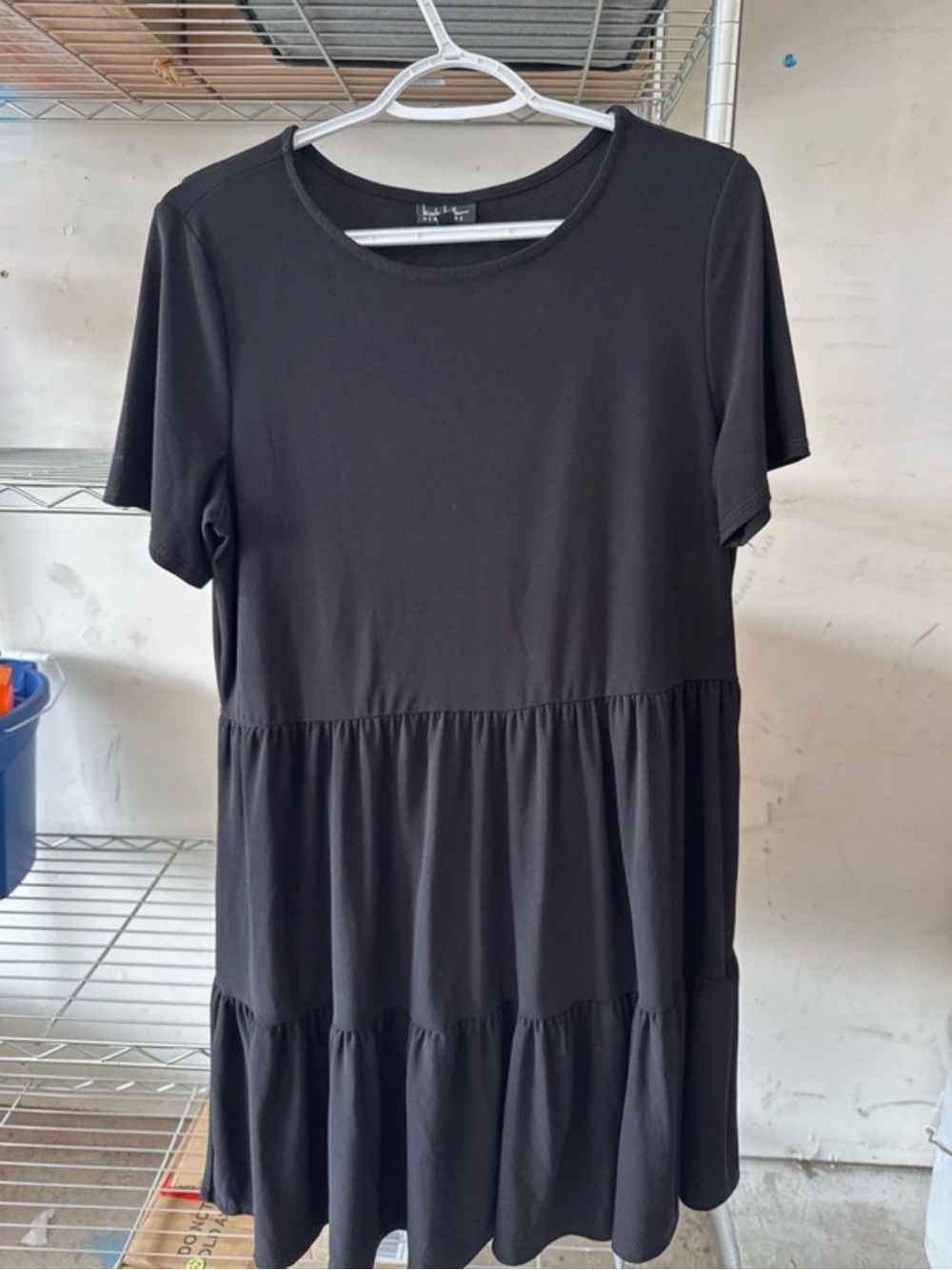 Black Tiered Short-Sleeve Women's Dress